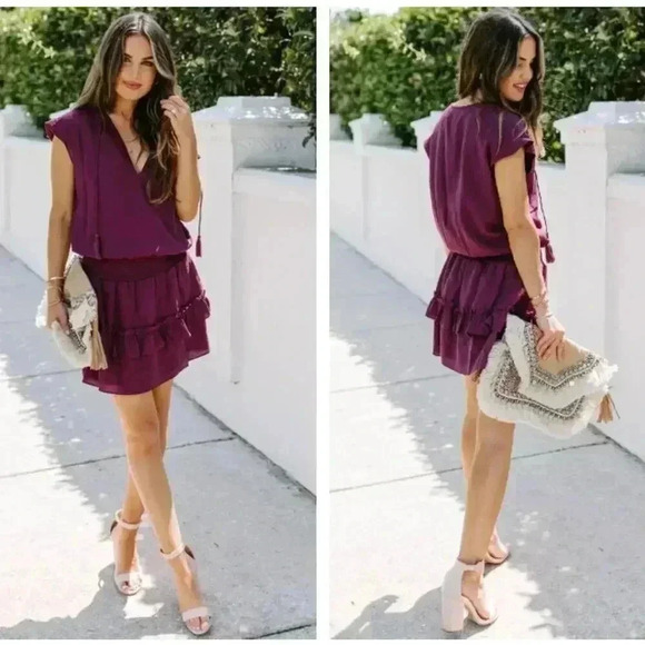 Escada Smocked Ruffle Dress Maroon Size Small - Picture 1 of 11